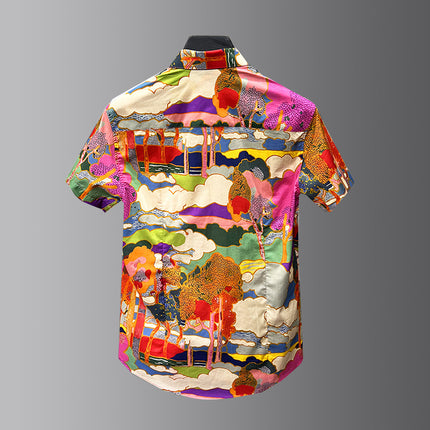 Light Luxury Handsome Men's Clothing Men's Trendy Versatile Shirts Digital Printing Men's Short-Sleeved Shirts Light Luxury and High-End
