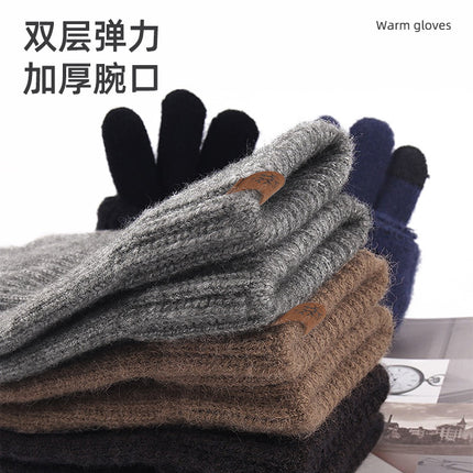 Winter Gloves Wool Cold-proof Warm Gloves Knitted Men's fleece-lined Outdoor Windproof Cycling Driving Touch Screen Gloves