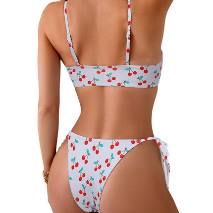 European and American Cross-border 2025 New Swimsuit Women Ins Style Sexy Lace-up Printed Bikini Swimsuit Bikini in stock