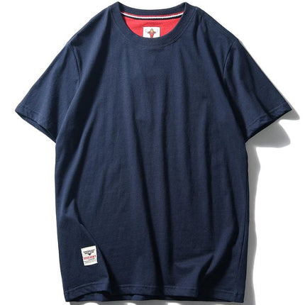Simple trend 220 grams of technology sanding heavy industry wash cotton solid color round neck pullover base shirt lovers short sleeve