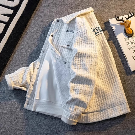 American-style High Street Retro Plaid Jacket Men's High-grade Feeling Fucked Handsome Loose Waffled Jacket Home Figure# XXF009