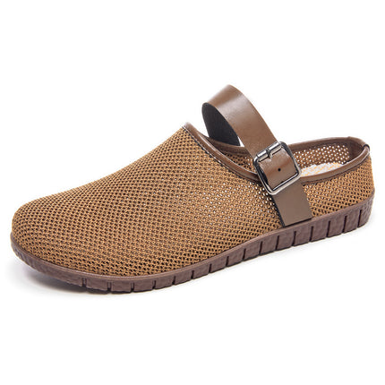 Women's Summer Shoes, Fashionable Retro Soft-Soled Sandals, Ins-Style Women's Outdoor Slippers, Casual Mesh Closed-Toe Half-Slip Shoes