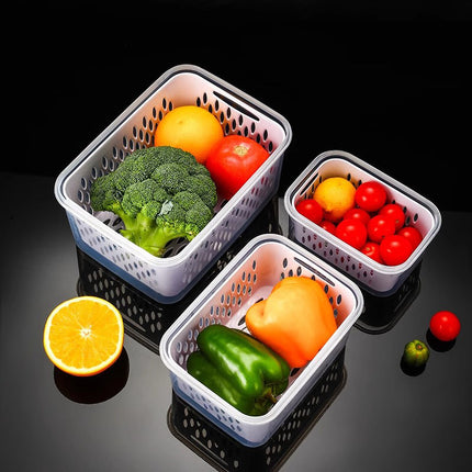 Fcm Food-Grade Certified Fresh-Keeping Box with Lid, Food-Grade Refrigerator Special Sealing Ring with Drain Basket for Kitchen Storage