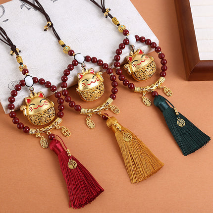 New cinnabar ring safe Ruyi pendant car pendant creative cute cat car rearview mirror pendant gift