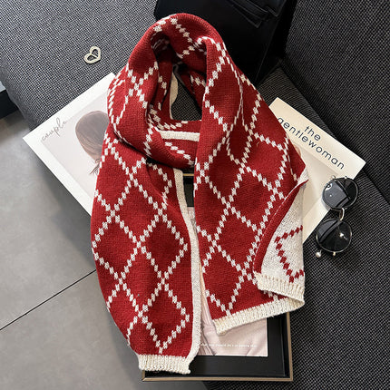 Scarf Women's Winter 2024 New Cashmere Knitted Thickened Scarf Ankora Red White Warm Student Wholesale