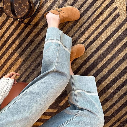 plus size Light Color Straight Jeans Women's Trendy All-match New Explosive High Waist Slimming Loose Cropped Wide Leg Pants