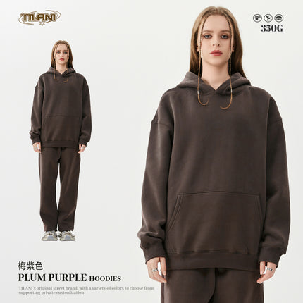 Tilani Men's Clothing 2026 Spring and Autumn Solid Color Basic Sports Suit American Style Trendy Brand Fleece-Lined Thickened Sweatshirt and Sweatpants