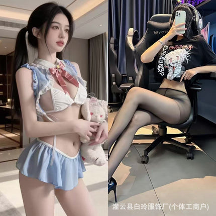 Bailing Christmas Pure Desire Lingerie Bunny Ear Uniform Set European and American Style Open-Crotch No-Removal Three-Point Pajamas.