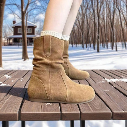 2025 New Cotton Early Autumn Boots Sleeve Pile Boots Women's Soft Sole Flats Short Boots Suede Boots British Fashion