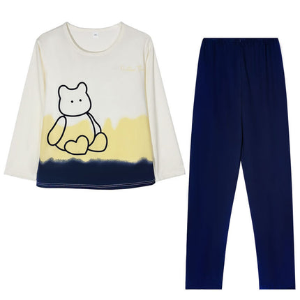 Factory wholesale live fashion spring and autumn cotton pajamas women's cute simple wind long sleeve trousers home clothes suit