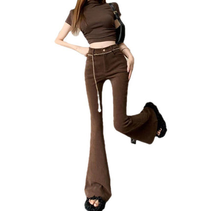 Trendy fashionable all-match high waist slimming chain flared pants cross-border women's autumn new casual mopping horseshoe pants