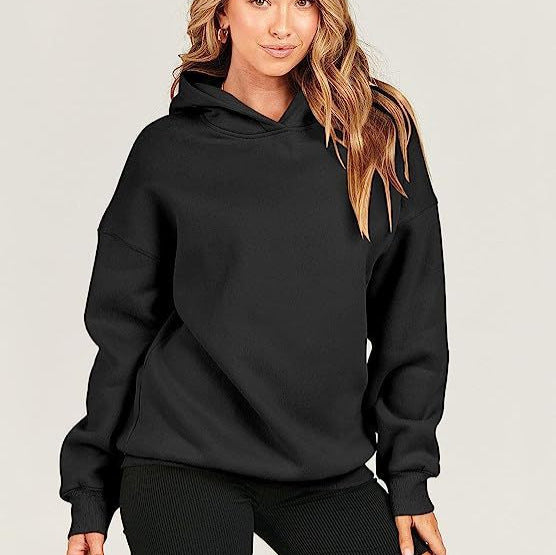 2025 autumn and winter new cross-border women's loose hooded sweater foreign trade women's sports leisure long sleeve warm jacket