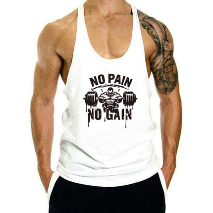 Summer Men's Vest Thin Strap Sports European and American Bodybuilding Fitness T-shirt Printed logo Waistle I-Shoulder Loose Men