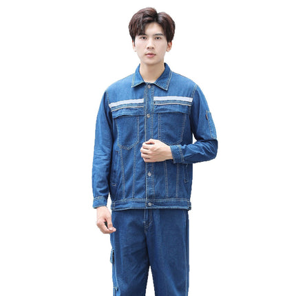 Summer Thin Labor Protection Clothing, Heat-Resistant and Wear-Resistant Pure Cotton Denim Men's Workshop Welding Work Suit, Auto Repair Welding Suit