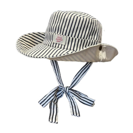 Korean Style Striped Fisherman Hat for Women, Summer Wide-Brim Sun Protection Webbing Fashion Sun Hat for Outdoor Hiking Camping Mountaineering