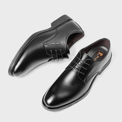 Leather Shoes Men's Cowhide Business Dress Men's New Year Black Hollow Soft Bottom Casual Height Increasing Men's Shoes Groom's Wedding Shoes