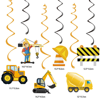 New Cartoon Engineering Vehicle Theme Birthday Party Decoration Flag Cake Insert Excavator Banner Egg Sign Set