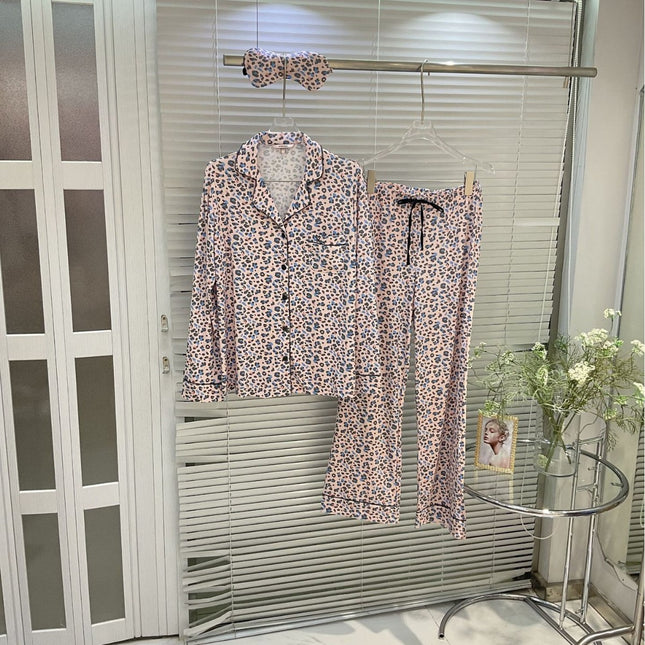 Big Brand Export Modal Floral Yarn Cotton Long-Sleeved Women's Pajamas Spring Cotton Pure Color Casual Sexy Home Clothes with Eye Mask