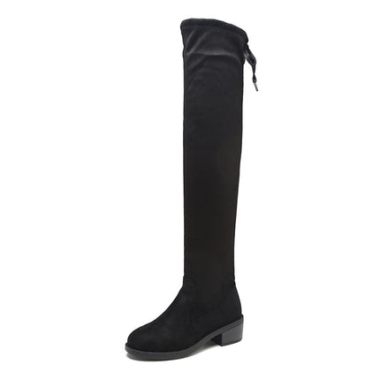 2025 Over-The-Knee Boots Winter New Small Elastic Slim Boots Round Toe Pure Color Thick Heel Sleeve Boots for Women