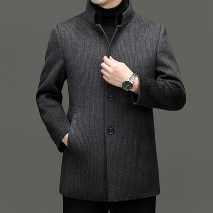 Double-Sided Cashmere Outwear Men's Mid-Length Stand-Up Collar Business Winter Mink Collar Detachable down Liner Woolen Outwear
