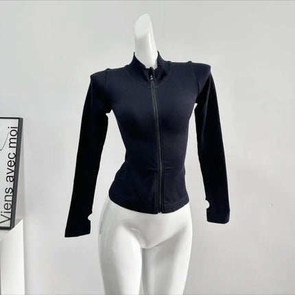 Sports Coat Women's Stand Collar Zipper Long Sleeve Gym Tight Running Quick-Drying Clothing Slim Yoga Clothing Top