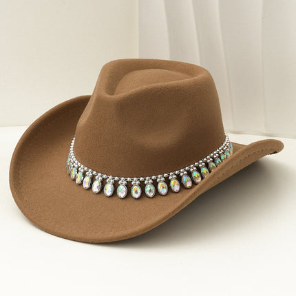 Cross-Border European and American Style Popular Tassel Horse Eye Code Chain Green Agate Diamond Claw Hat Chain Top Hat Cowboy Hat Felt Hat Gemstone
