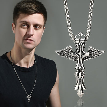 Factory Direct European and American men's titanium steel necklace retro personality cross fashion Men's pendant hip hop cross-border exclusive