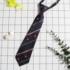 Blue background red and white striped tie