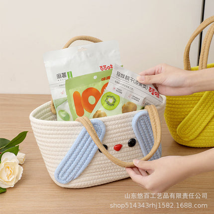 Cute Baby Souvenir, Cute Dog Cotton Thread Woven Bag, Hand-Held Cartoon Small Fresh Basket Bag, Hand-Held Women's Bag