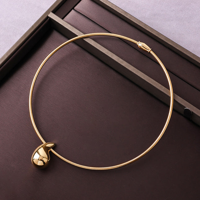 Cross-border Amazon fashion large water drop necklace set simple smooth opening retro metal magnetic collar jewelry