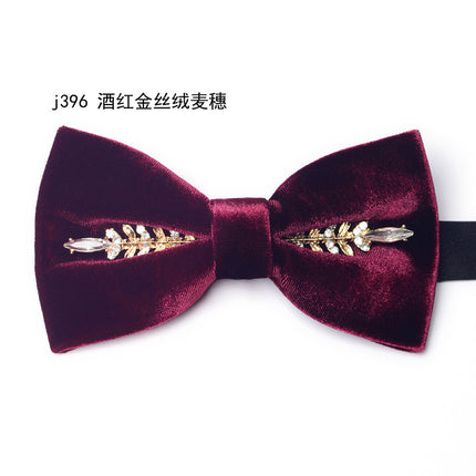 bridegroom groomsman bow tie red leather velvet studded men's wedding dress accessories host banquet bow blue british