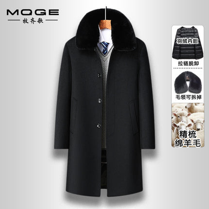 Winter New Men's Woolen Outwear Mid-Length Fur Collar down Removable Liner Two-Wear Woolen Outwear Men's Outwear