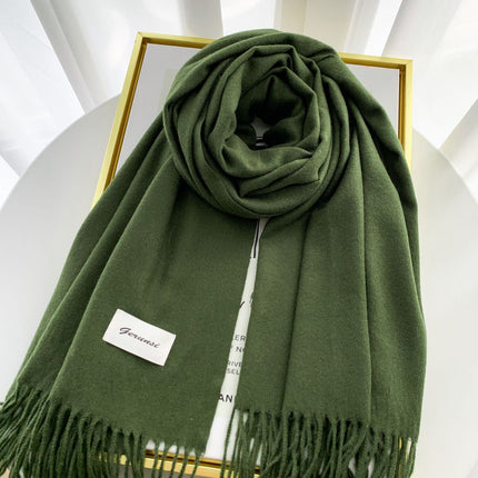 Solid Color Faux Cashmere Scarf for Women, Annual Meeting Red, High-End Feel, Spring and Autumn Woven Neck Scarf, Korean Style Versatile Artistic Warm Shawl