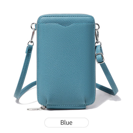 Cross-Border 2026 New Style Lychee-Pattern Soft Leather Vertical Zipper Phone Bag Large Capacity Women's Shoulder Bag Crossbody Wallet
