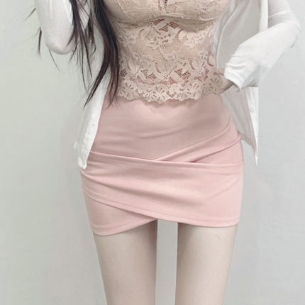 Dongdaemun New Versatile Milky White ~ Sexy Slimming Cross High-Waisted Bodycon Skirt Se Sexy Bodycon