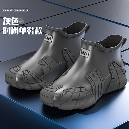 2025 cross-border water shoes men's short tube outdoor fishing rain boots non-slip low tube rubber shoes work rain boots fleece-lined rain boots