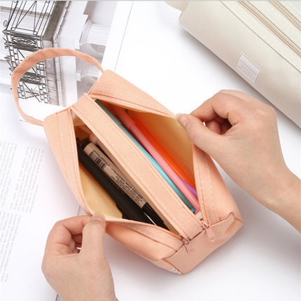 Portable Stationery Bag, Double-Layer Oxford Cloth Double-Zipper Pencil Case, Large Capacity Portable Zipper Oxford Cloth Pencil Case for Primary and Secondary School Students