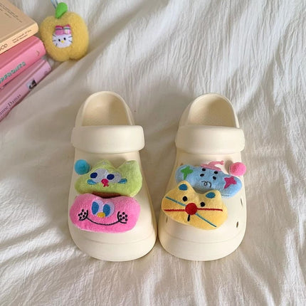 Fashion Ins Cute Kitten Thick-Soled Clogs Closed-Toe Non-Slip Beach Slippers for Outdoor Wear Height-Increasing Non-Slip Sandals