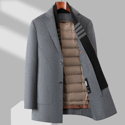 Men's Wool Coat Autumn and Winter Mid-Length Business Casual Removable Down Liner Middle-Aged and Elderly Woolen Coat