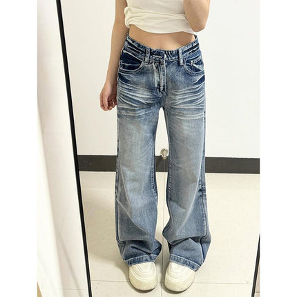 High-Waisted Slimming Jeans for Women 2025, Petite Floor-Length Wide-Leg Pants, Retro Blue