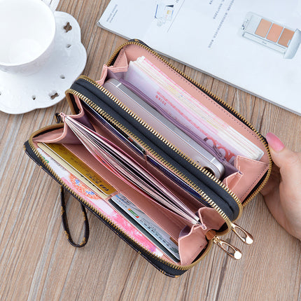 New Wallet Women's Long Double Zipper Clutch Bag Fashion Printed Large Capacity Double Layer Wallet Change Mobile Phone Bag