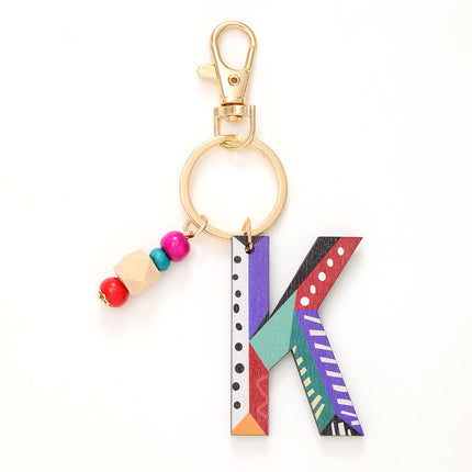 New Holiday Style Color Wooden Beads 26 Letter Keychain Key Chain Bag Hanging Accessories Cross-border Amazon