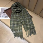[military green] threaded plaid scarf / 175cm or more