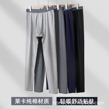 Men's Lycra Cotton Pants Thin Leggings Solid Color Middle-aged and Elderly Cotton Pants Youth Pants Thread Pants Warm Pants for Men