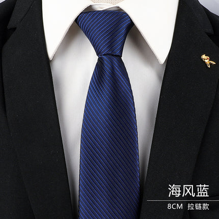 Tie Men's Forsuit Business Blue Striped Shirt Suit Hands Lazy People Zip-Free Wedding Trend