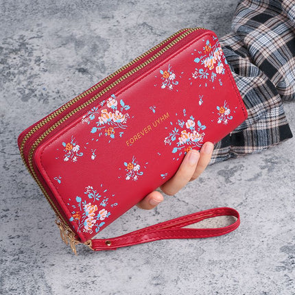 Cross-Border Label Long Versatile Double Zipper Korean Style Student Floral Large Capacity Phone Bag Clutch Soft Coin Purse