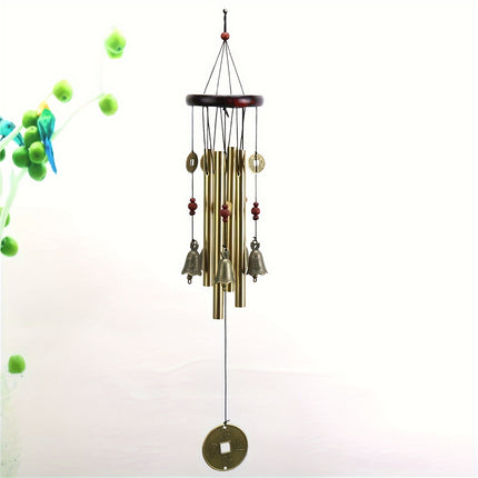 Cross-border hot-selling 4-tube solid wood metal bronze fortune-making wind chimes home decoration courtyard decoration cross-border wholesale