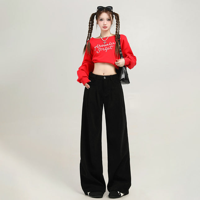 4 Color Corduroy Pleated Wide Leg Casual Pants Women's 2024 Autumn and Winter New High Waist Loose Slimming Straight Pants