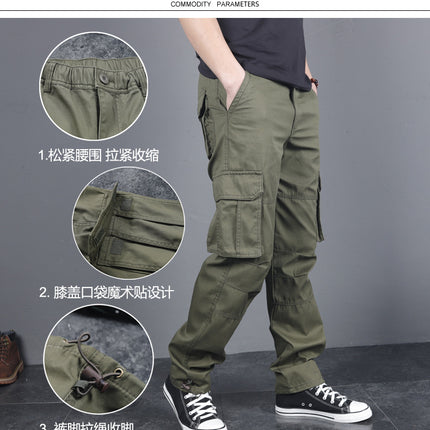 In stock men's quick-drying pants winter outdoor multi-pocket pants men's fleece-lined thick straight pants army green overalls