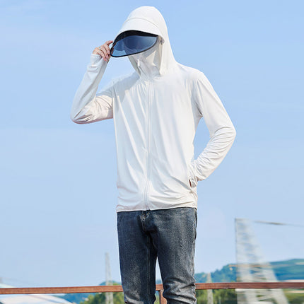 Ice Silk Breathable Thin Men's Sunscreen Clothing Fishing Sunscreen Clothing Hooded Men's Anti-UV Skin Clothing Sunshade Outdoor Men
